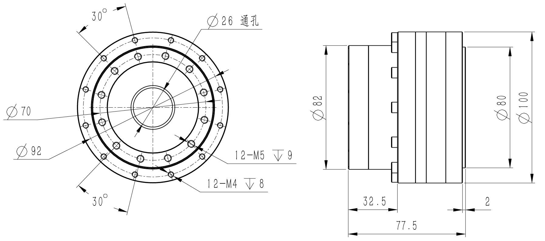 谐波中空关节模组 100